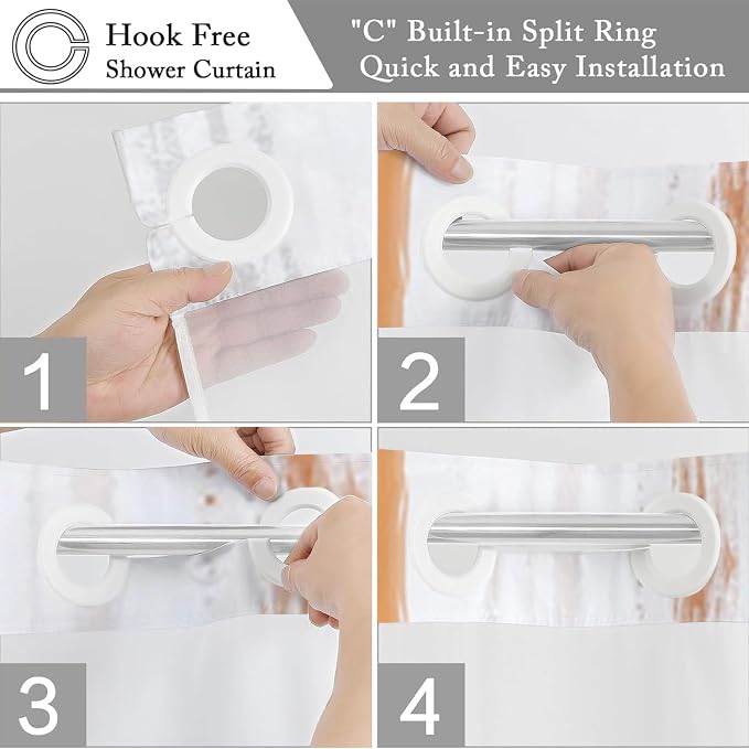 No Hook Shower Curtain with Snap in Liner, Hotel Style Burnt Orange White Gold - Image 5