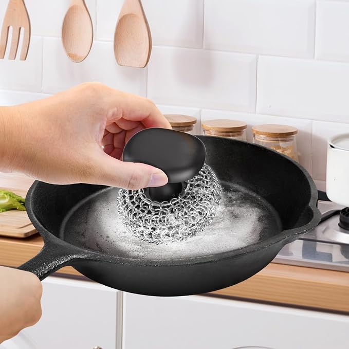 Cast Iron Scrubber | Dish Scrub Brush | 316 Cleaner Chainmail Scrubber - Image 2