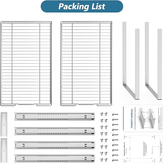 LOVMOR 2 Tier Individual Pull Out Cabinet Organizer 14" W x 21" D, Slide Out - Image 8