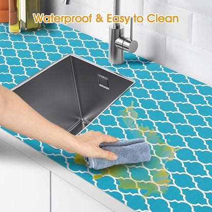 Shelf and Drawer Liner for Kitchen Cabinets Non-Adhesive, Strong Grip Non-Slip Thickened Cabinet Liners for Shelves, Waterproof Mats for Dresser Cupboard, Green/White, 12 in x 20 Feet