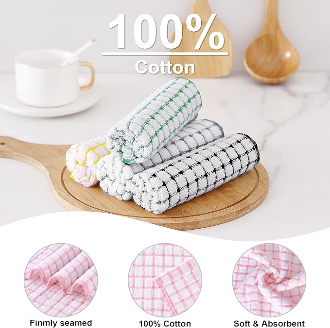 Kitinjoy Cotton 16 Pack Terry Kitchen Dish Cloths, 12 x 12 Inches Super Soft - Image 2