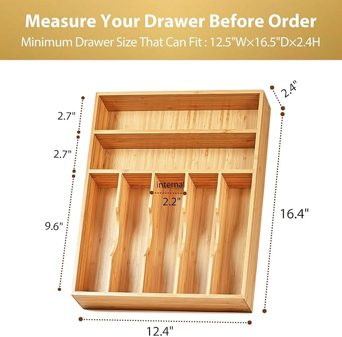 Umilife Kitchen Drawer Organizer, 12.5 Inch Silverware Utensil Tray Holder - Image 5