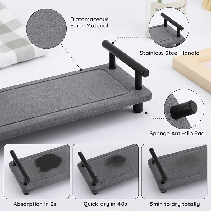 Segbeauty 12x4in Kitchen Sink Organizer, Instant Dry Sink Caddy Stone Drying Mat - Image 3