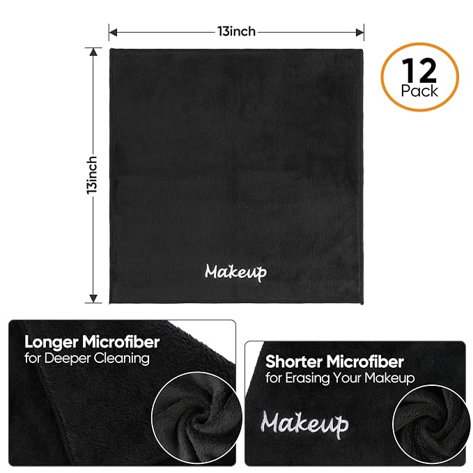 Makeup Remover Cloth, 12 Pack Black Facial Wash Cloths, Soft Coral Fleece - Image 4