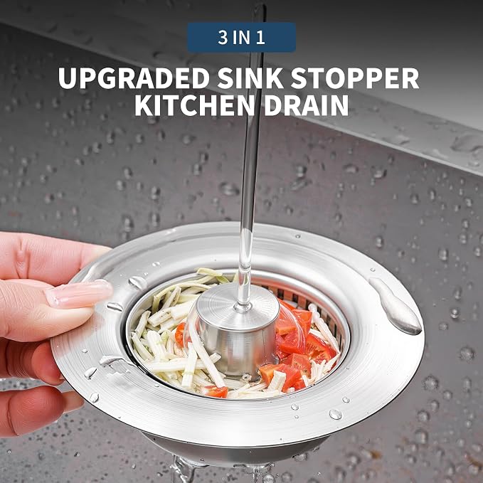 2 Pack – 3-in-1 Kitchen Sink Drain Strainer Stopper, 304 Stainless Steel Pop Up - Image 3