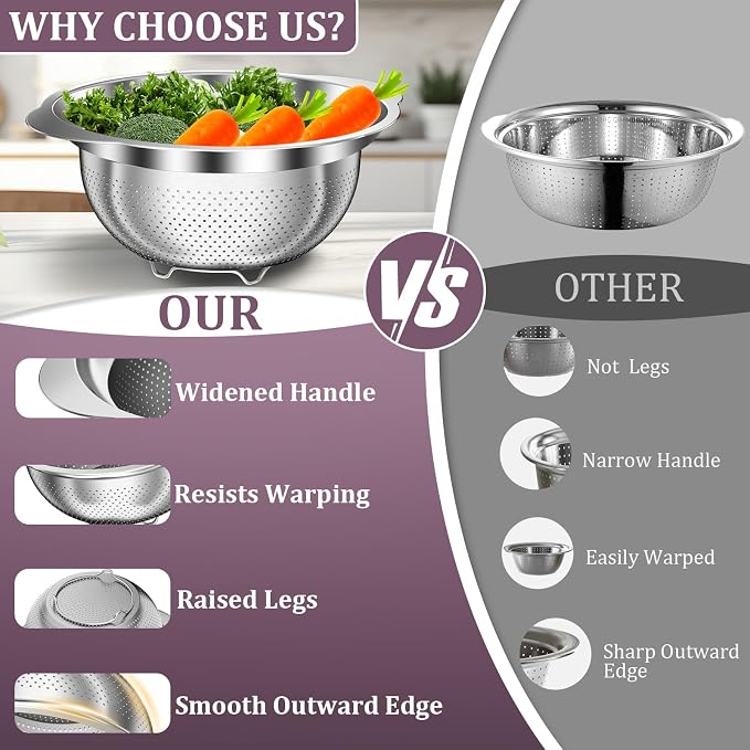 Stainless Steel Colander - 3QT Medium Capacity Strainer - Image 6