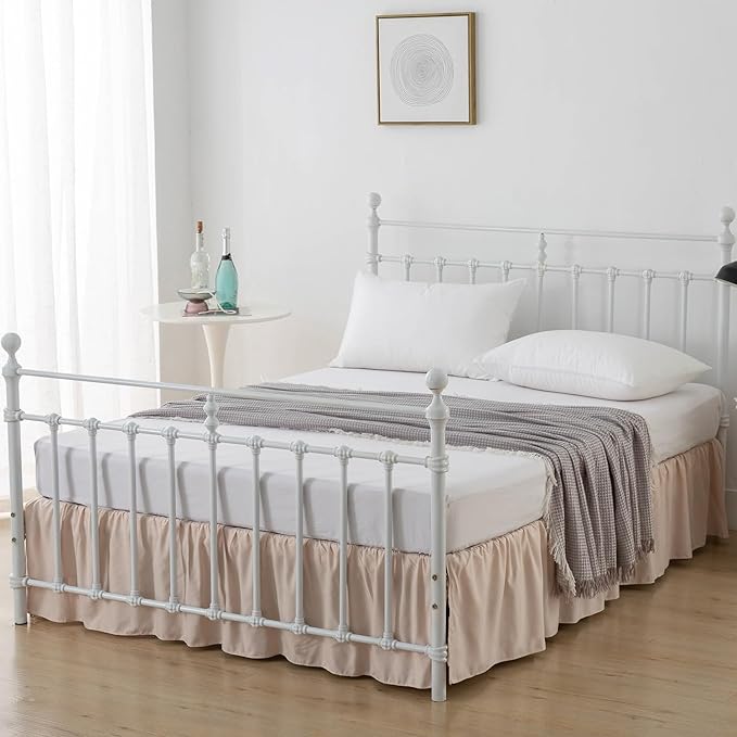 Bed Skirt, Full Size Ruffled Bed Skirt with Split Corners, 14 Inch Drop Dust Ruffle Bed Skirt with Platform, Full -14 Inch, Cream