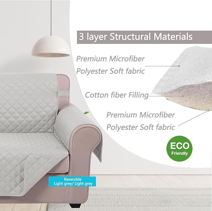 U-NICE HOME 4 Seater Sofa Cover 91 Inch Large Couch Covers for 4 Cushion Couch with Elastic Straps Water Resistant Furniture Protector Cover for Pets Cat (Sofa XX-Large, Light Grey/Light Grey)