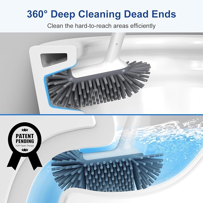 HAMITOR Toilet Bowl Brush Holder Set: 2Pack Deep Cleaning Silicone Toilet - Image 2