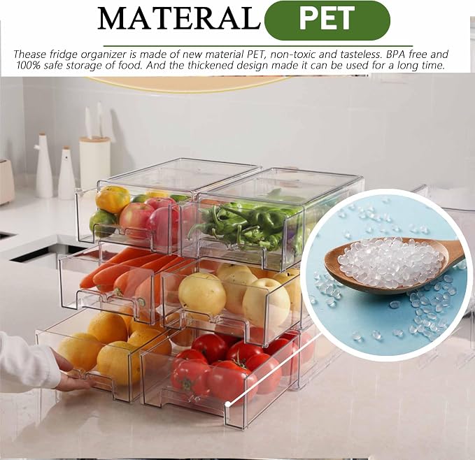 bealy 2 Pack Stackable Clear Storage Drawer, Refrigerator Organizers and - Image 2