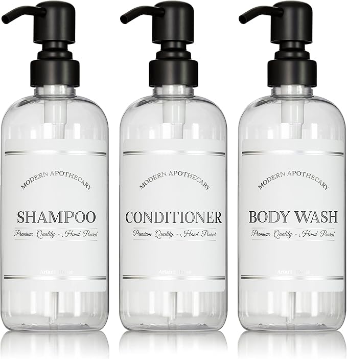 Clear Refillable Shampoo and Conditioner Bottles by ArtanisHome