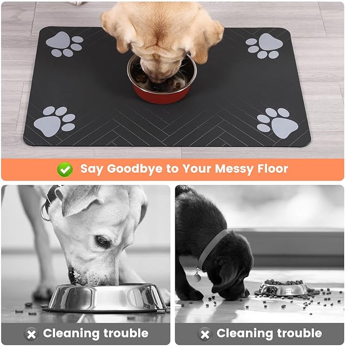 Pet Feeding Mat-Absorbent Pet Placemat for Food and Water Bowl, with Waterproof Rubber Backing, Quick Dry Water Dispenser Mat for Dog and Cat (20"x12", Christmas)