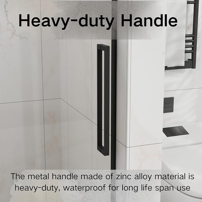 Semi-Frameless Shower Door 48" W x 72" H, 1/4" Clear Tempered Glass, Sliding - Image 4