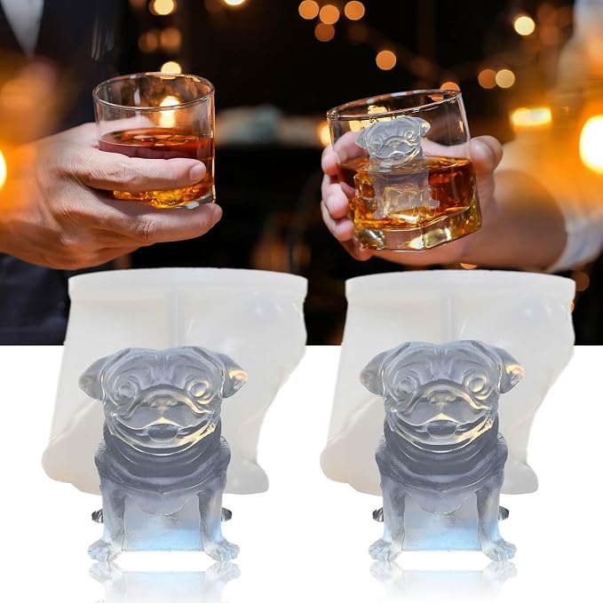 3D Pug Dog Ice Cube Silicone Molds Tray by SIUPER