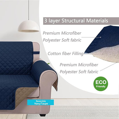 U-NICE HOME Loveseat Sofa Cover Reversible Couch Covers for 2 Cushion Couch for Dogs Furniture Protector Cover with Elastic Straps Water Resistant(Loveseat Small, Navy/Taupe)