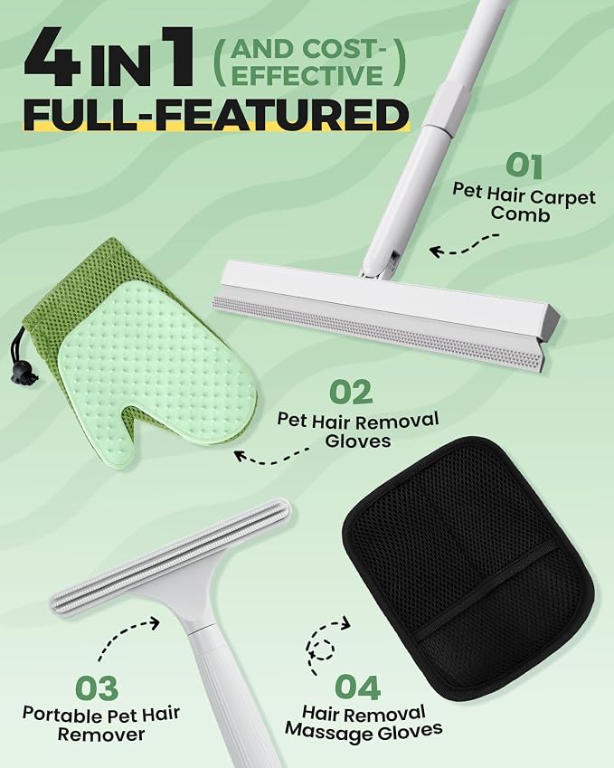 Carpet Rake for Pet Hair Removal Tool - 4 in 1 Pet Hair Remover Kit for Dog Cat - Image 9