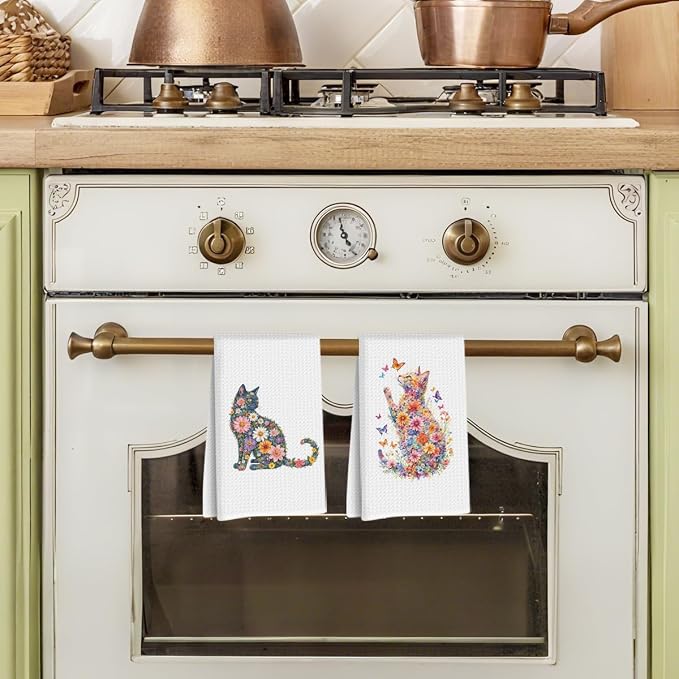 Hanamiya Na 2 Pcs Flower Cat Kitchen Towels, Floral Cat Hand Towel - Image 4