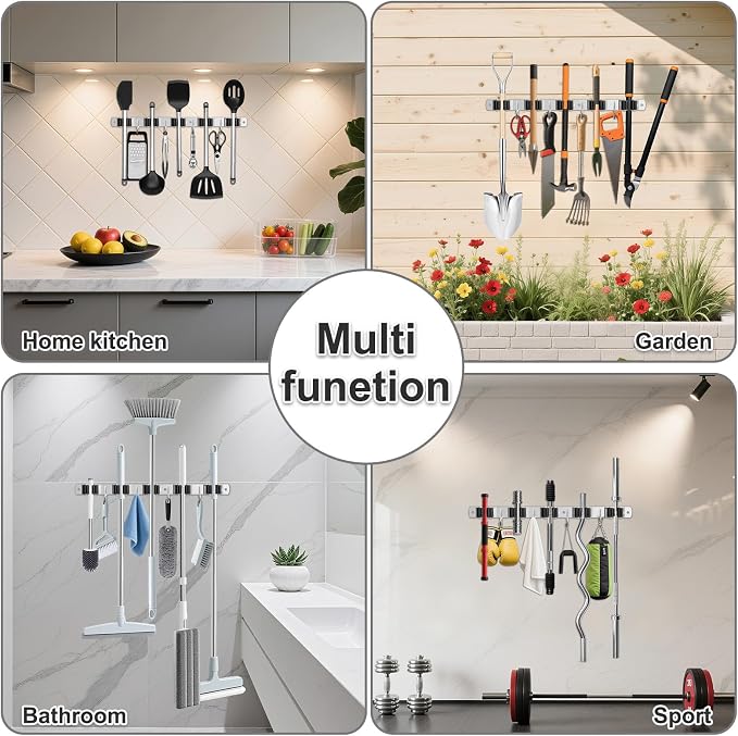 Broom Holder Wall Mount, Broom Organizer Wall Mount Stainless Steel Broom and - Image 4