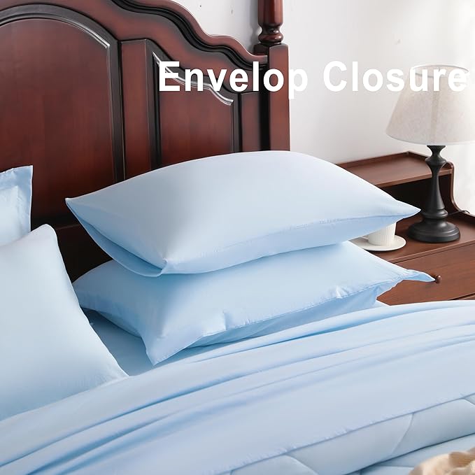 NTBAY King Comforter Set with Sheets, 7 Pieces Soft and Breathable King Bedding Set, Bed in a Bag, Down Alternative Comforter Set Solid Color All Season, King Bedding Set, Aqua