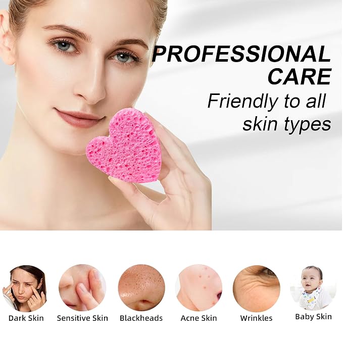 Women 120-Count Compressed Cellulose Heart Shape Face Facial Sponges 100% - Image 3
