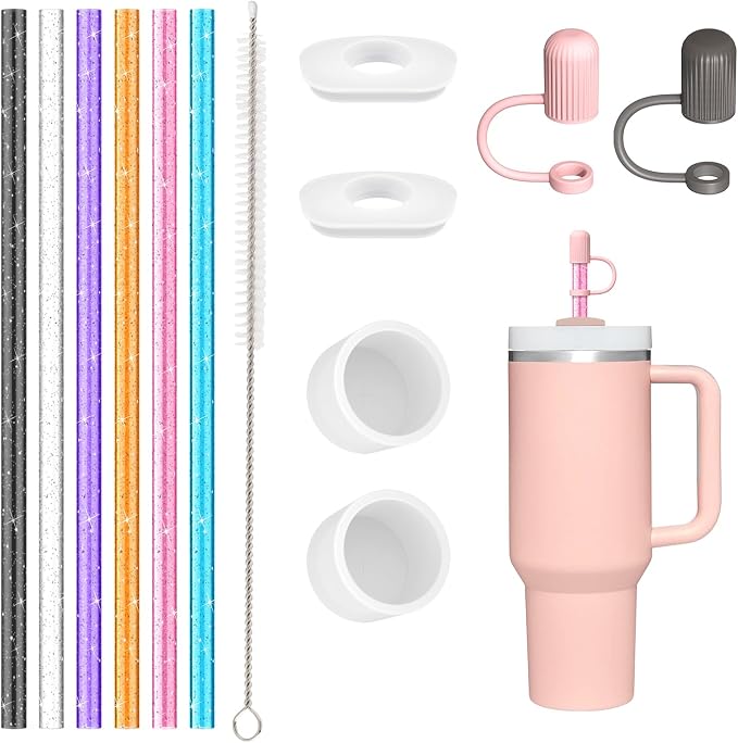 6 PCS Replacement Straws with Cover Spill Toppers by Allwith
