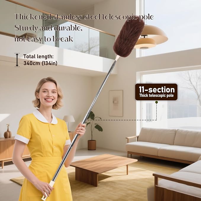 Extendable Lambswool Duster Stainless Steel Handle 133" Removable Feather Duster - Image 7