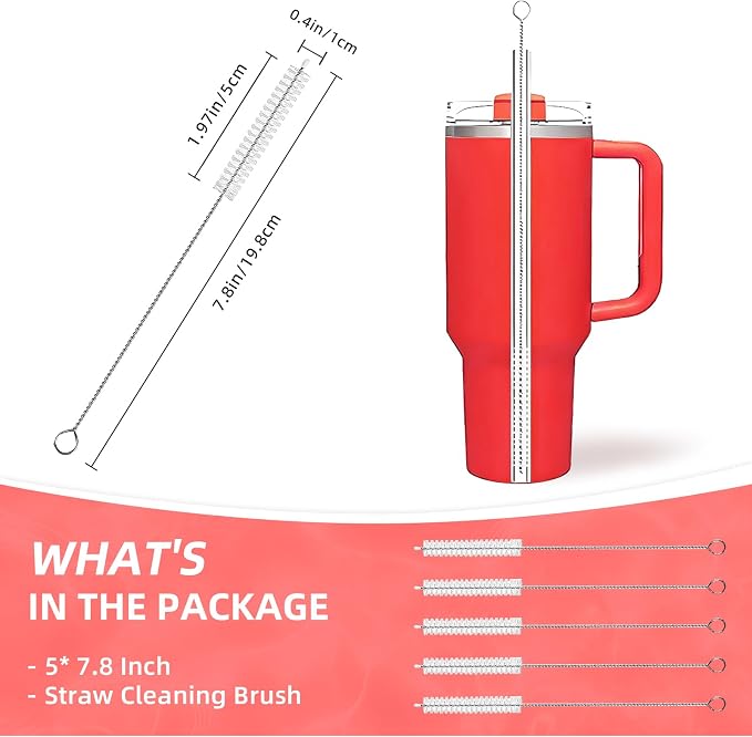 Cleaning Brushes for Reusable Drinking Straws, Long Wire Handle, Bottle and - Image 2