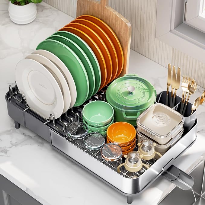 Dish Drying Rack for Kitchen Counter, 304 Stainless Steel Dish Rack, Expandable by Urackify
