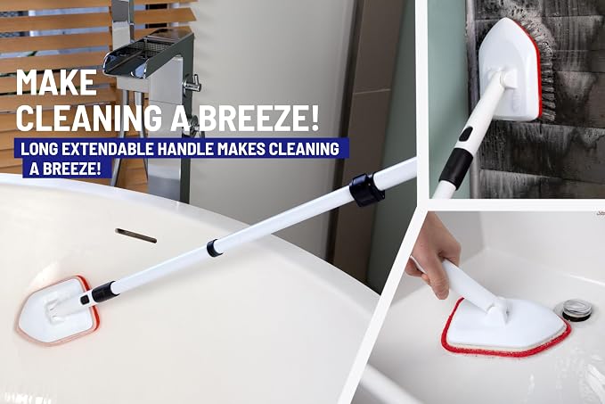 Shower Scrubber 3 in 1 Extendable Long Handle 58" Cleaning Brush - Image 6