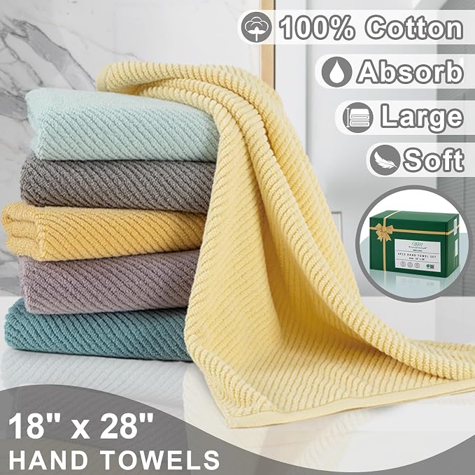 VOOVA & MOVAS Grey Hand Towels for Bathroom, Large 18" x 28" - Image 3