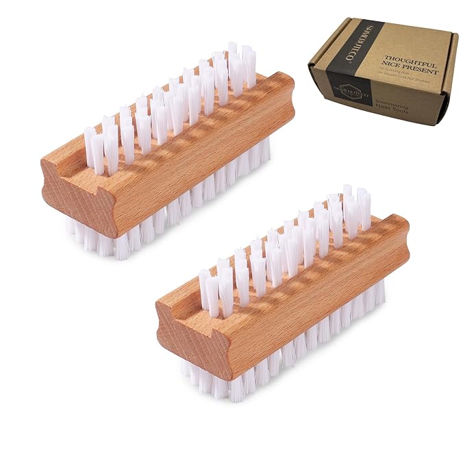 2 Pack Non-Slip Wooden Hand & Nail Brush, Dual-Sided Fingernail Scrub Brush by HOME