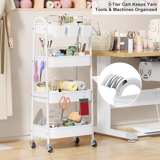 White 4 Tier Rolling Cart Metal - Image 5