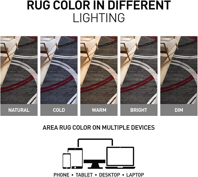 Rugshop Modern Wavy Circles Design Non-Shedding Area Rug, Carpet for Living Room or Dining Room, Grand Room,Open Spaces Red, 8'8" x 12'
