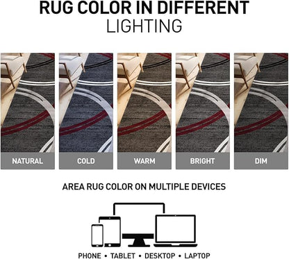 Rugshop Modern Wavy Circles Design Non-Shedding Area Rug, Carpet for Living Room or Dining Room, Grand Room,Open Spaces Red, 8'8" x 12'