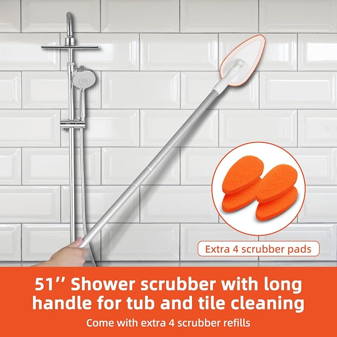 Qaestfy Bathtub Scrubber, Adjustable Long Handled Scrub Brush - Image 2