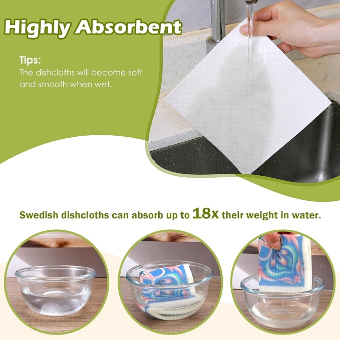 6 Packs Swedish Paper Cloths for Kitchen, Reusable Paper Towels Washable Dish - Image 4