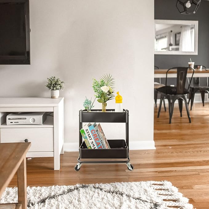 Melody House 2-Tier Metal Utility Rolling Cart Storage Organizer - Image 2