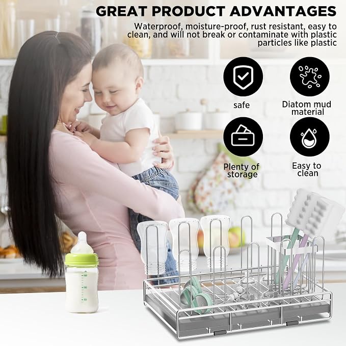 Baby Bottle Drying Rack Organizer Stainless Steel Large Countertop Glass Water - Image 4