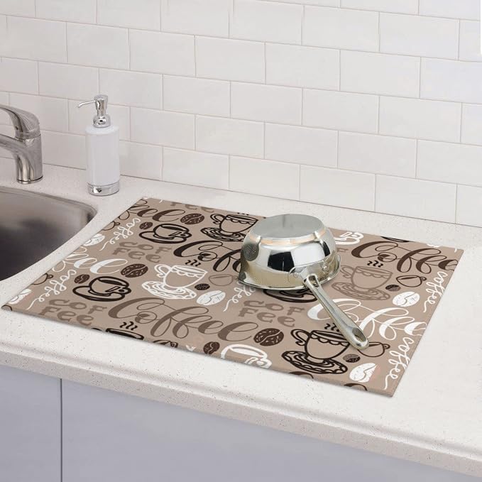 Coffee Dish Drying Mat for Kitchen Counter Microfiber Absorbent Dish Draining - Image 3