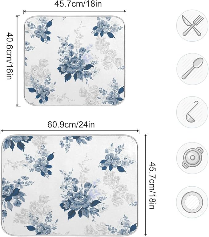 Tarity Watercolor Blue Flower Dish Drying Mat - Image 3