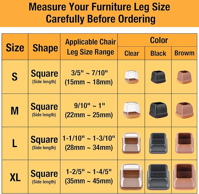16 Pcs Extra Large Square Chair Leg Floor Protectors, Silicone Chair Leg - Image 2