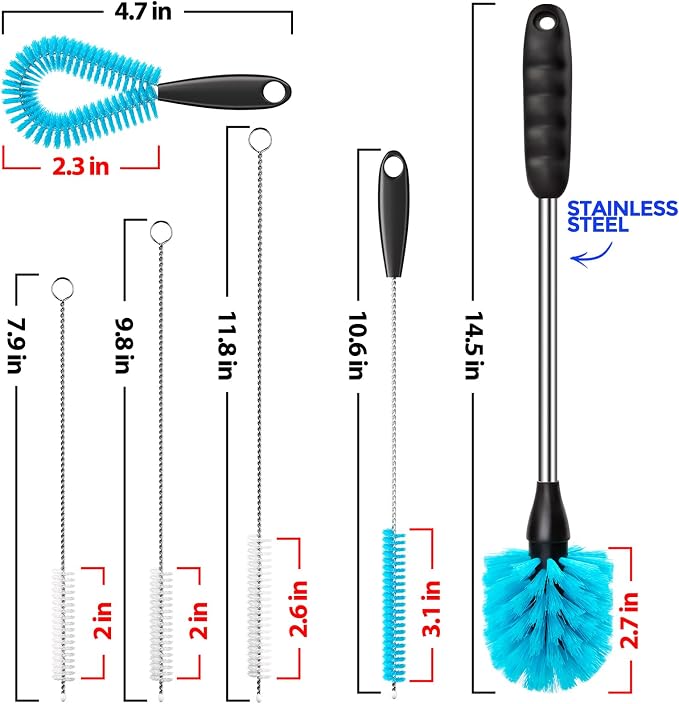 Holikme 6 Pack Bottle Brush Set, 14.5" Long Handle Stainless Steel Bottle - Image 6