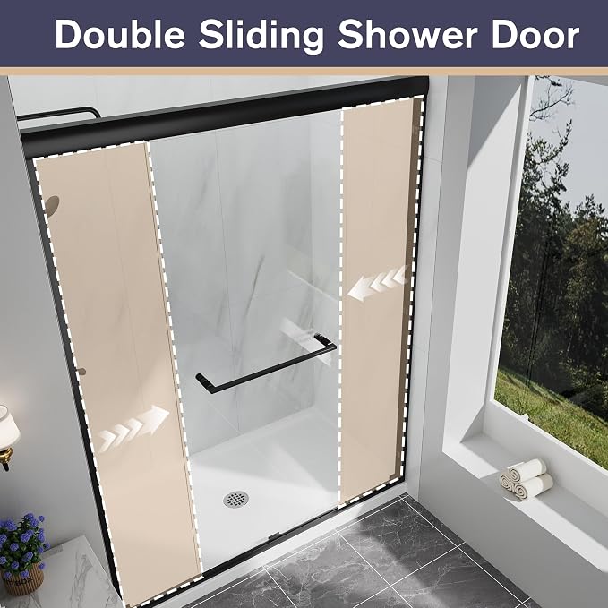Double Sliding Shower Door, 1/4'' Clear SGCC Tempered Glass - Image 6