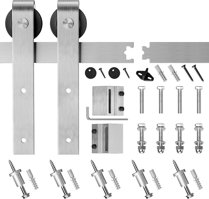 SMARTSTANDARD 6 Feet Brushed Nickel Barn Door Hardware Kit-Heavy Duty Sliding - Image 7