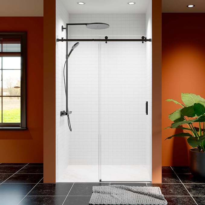 46-48 Inch Frameless Sliding Shower Door, 5/16" Clear Tempered Glass, Smooth - Image 9