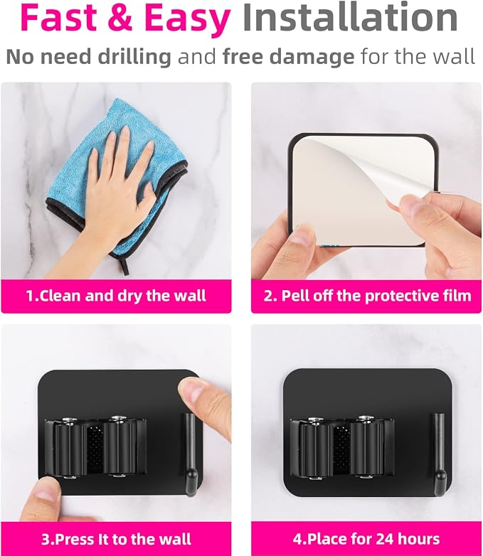 4 Pack Anti-Slip Broom Holder, Space-Saving, Damage-Free Wall Mount, Stainless - Image 6