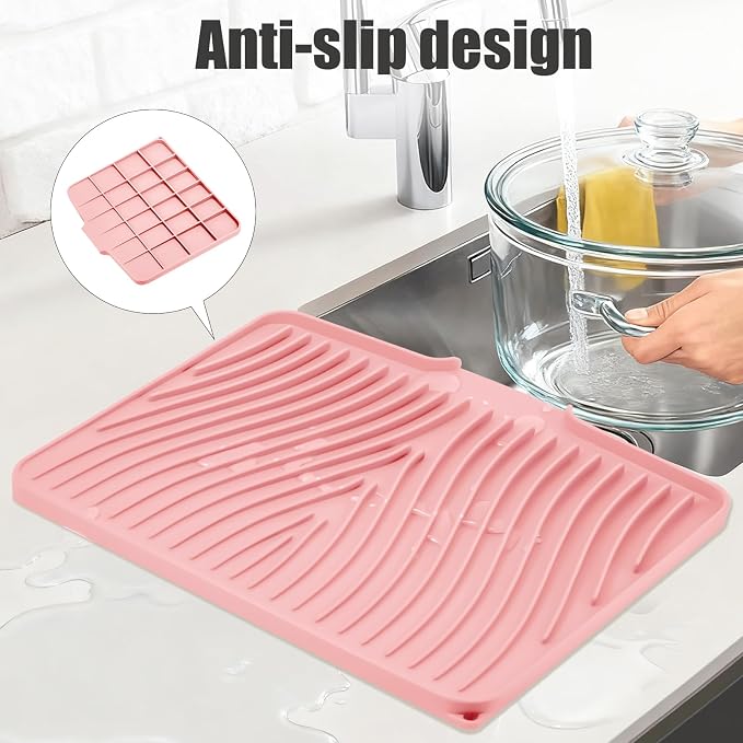 Silicone Dish Drying Mat for Kitchen Counter, Dish Drying Pad, Non-Slip Drain - Image 3
