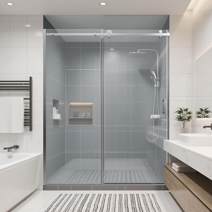 56-60" W x 74" H Frameless Shower Doors, Bathroom Single Sliding Shower Glass by Unknown