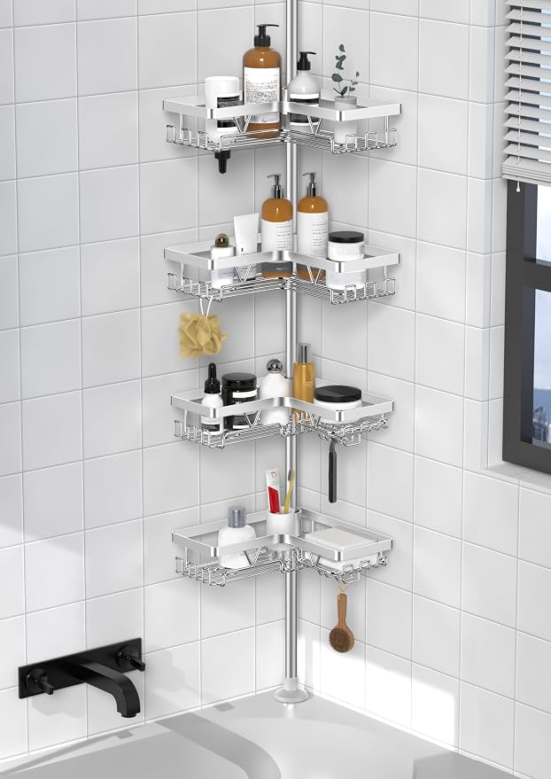 KEGII SUS304 Corner Shower Organizer, Stainless Steel Tension Pole Corner by KEGII