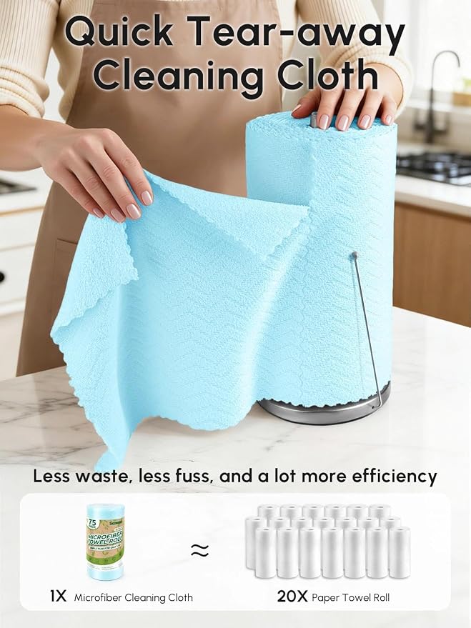 Microfiber Cleaning Cloths Roll, 75 Pack Tear Away Microfiber Towels Roll - Image 2
